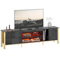 Black Marble Gloss LED TV Stand with Drawers and Storage Cabinet