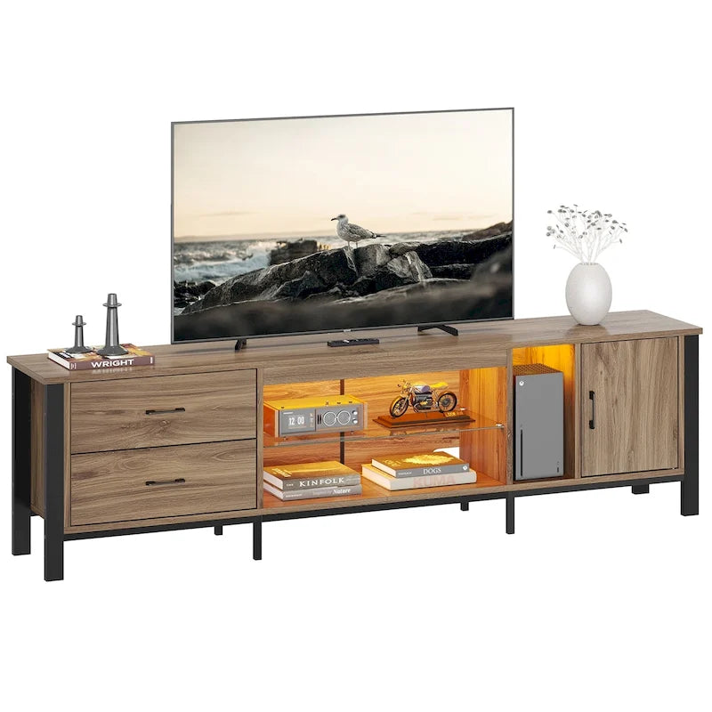 Black Marble Gloss LED TV Stand with Drawers and Storage Cabinet