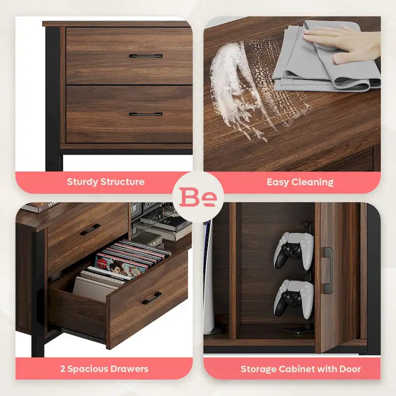 Black Marble Gloss LED TV Stand with Drawers and Storage Cabinet