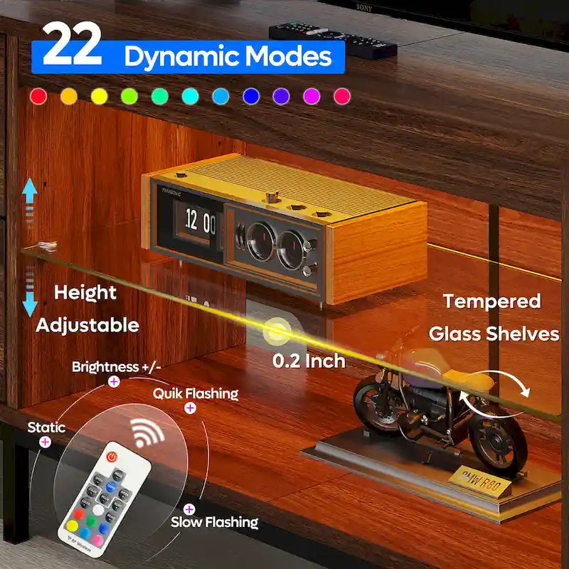 Black Marble Gloss LED TV Stand with Drawers and Storage Cabinet
