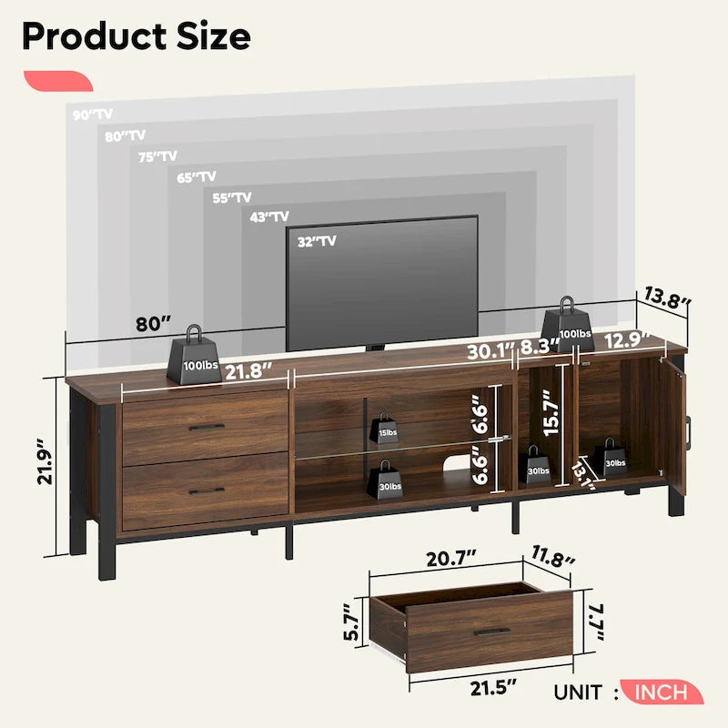 Black Marble Gloss LED TV Stand with Drawers and Storage Cabinet