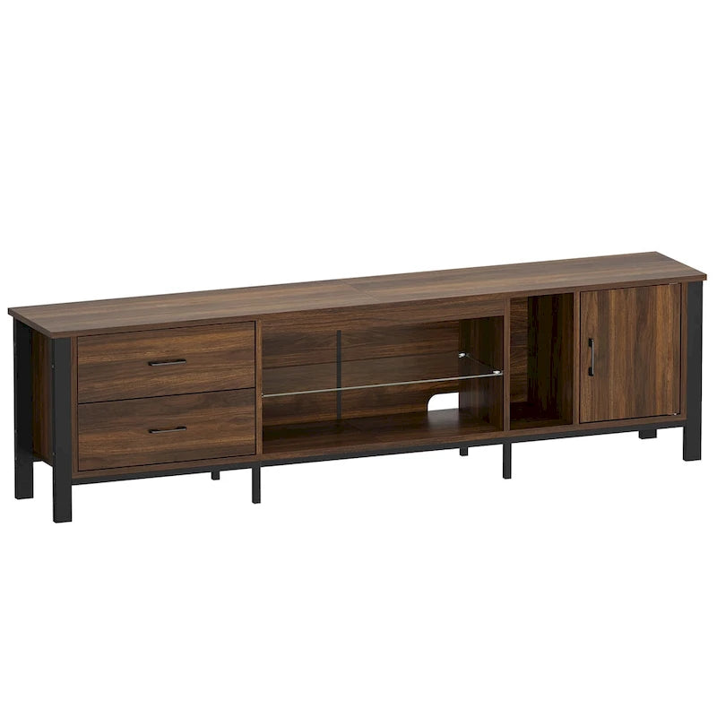 Black Marble Gloss LED TV Stand with Drawers and Storage Cabinet