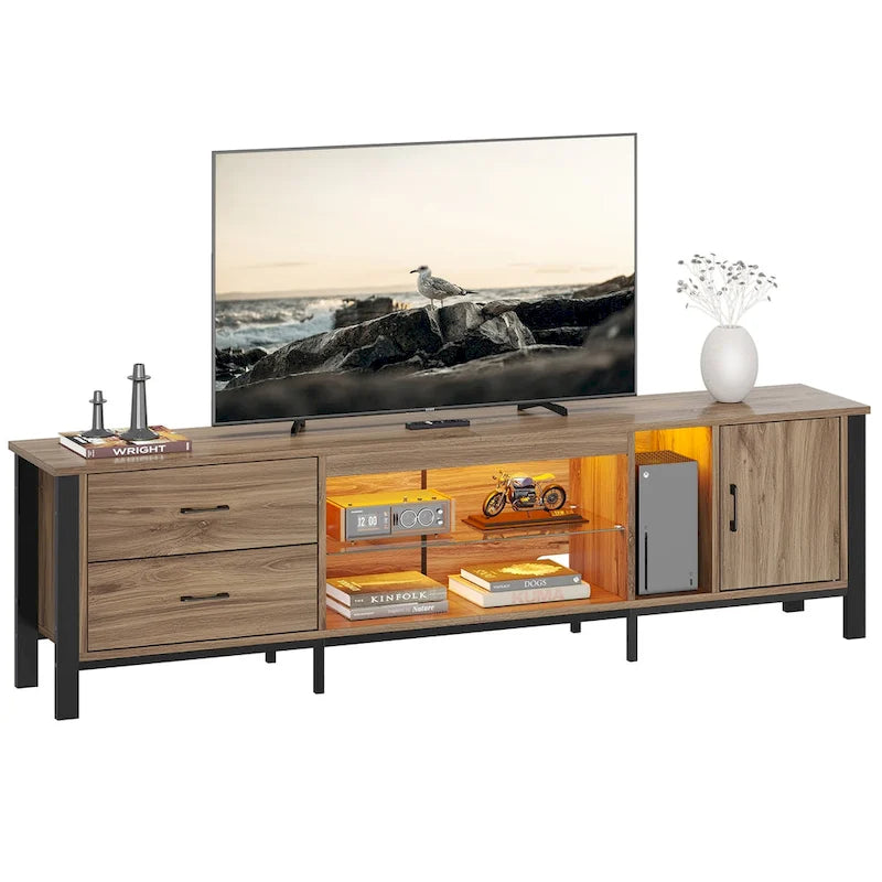 Black Marble Gloss LED TV Stand with Drawers and Storage Cabinet