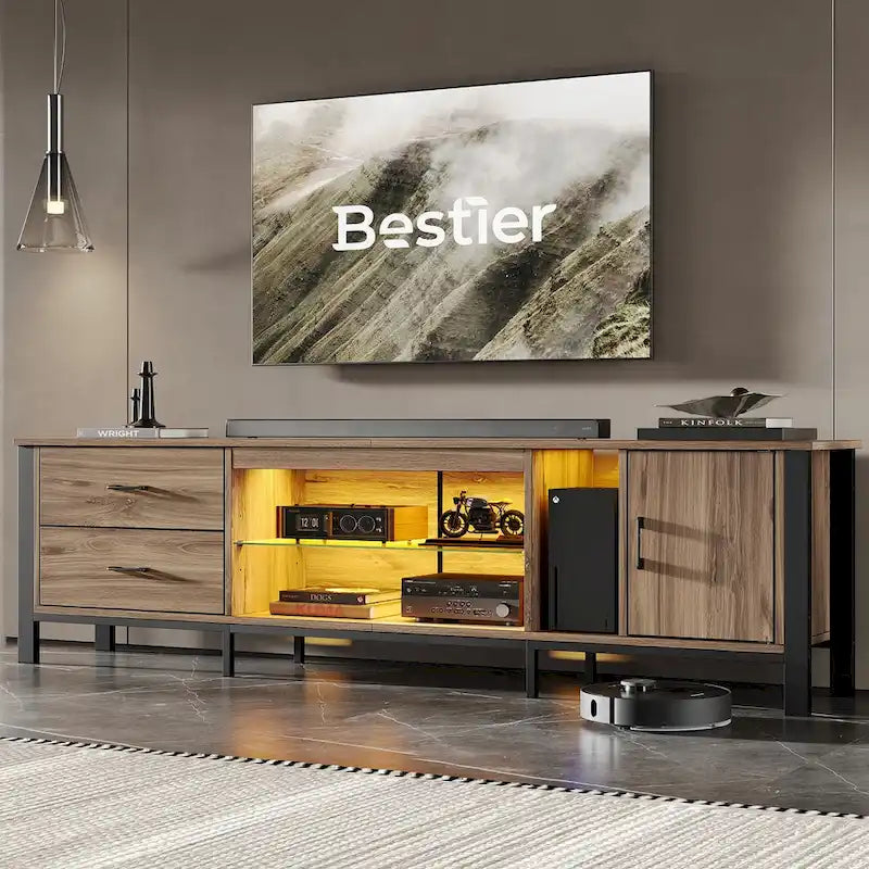 Black Marble Gloss LED TV Stand with Drawers and Storage Cabinet