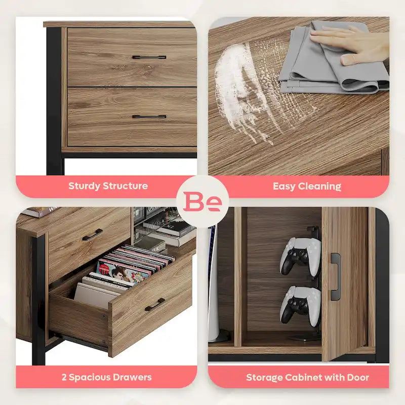 Black Marble Gloss LED TV Stand with Drawers and Storage Cabinet