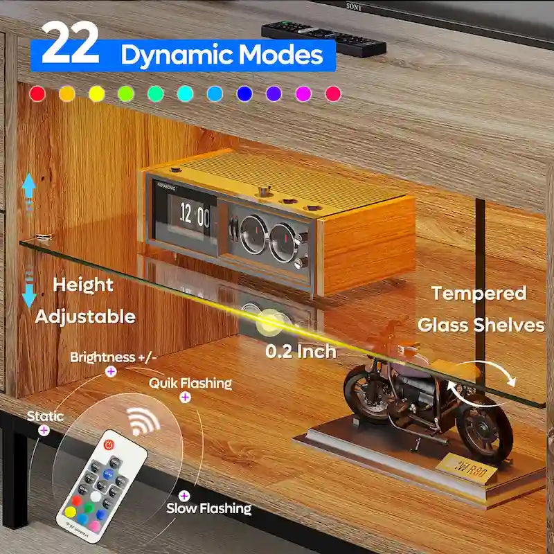 Black Marble Gloss LED TV Stand with Drawers and Storage Cabinet