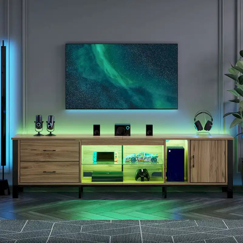 Black Marble Gloss LED TV Stand with Drawers and Storage Cabinet
