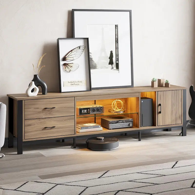 Black Marble Gloss LED TV Stand with Drawers and Storage Cabinet