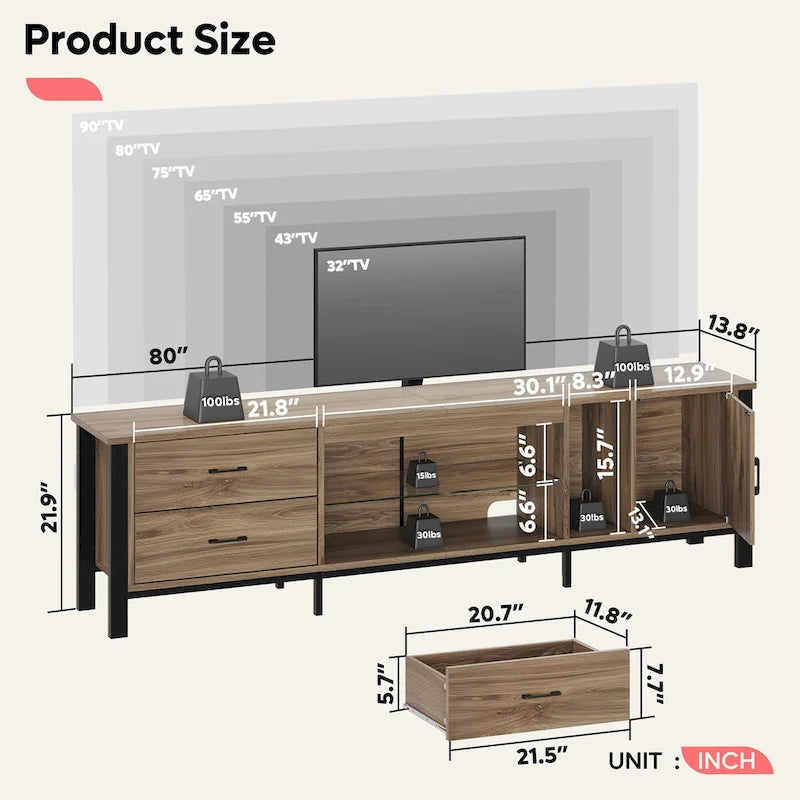 Black Marble Gloss LED TV Stand with Drawers and Storage Cabinet