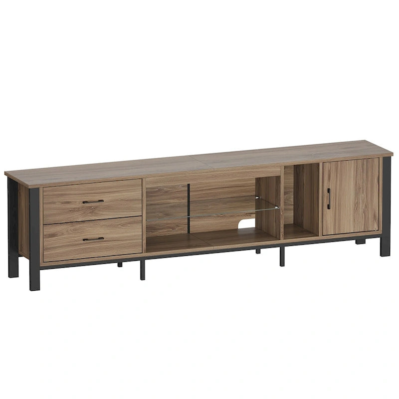 Black Marble Gloss LED TV Stand with Drawers and Storage Cabinet