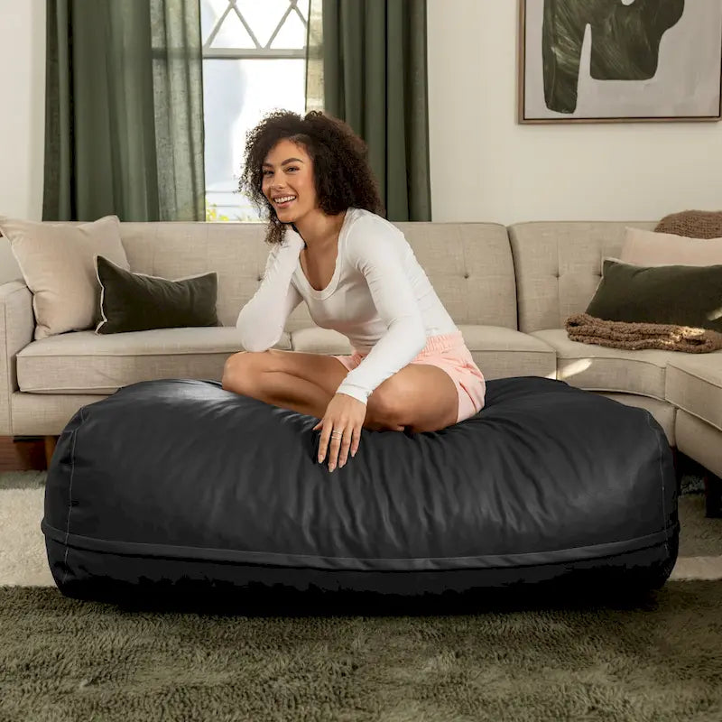 Oversized Faux Leather Ottoman Lounger with Dense Foam Cushion Multi-Color