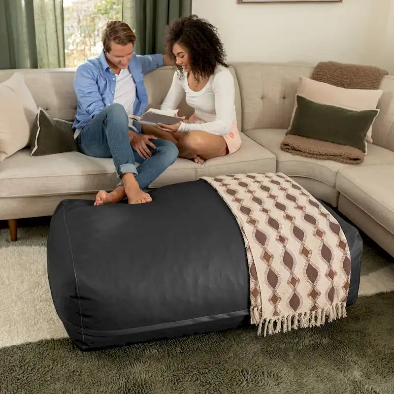 Oversized Faux Leather Ottoman Lounger with Dense Foam Cushion Multi-Color