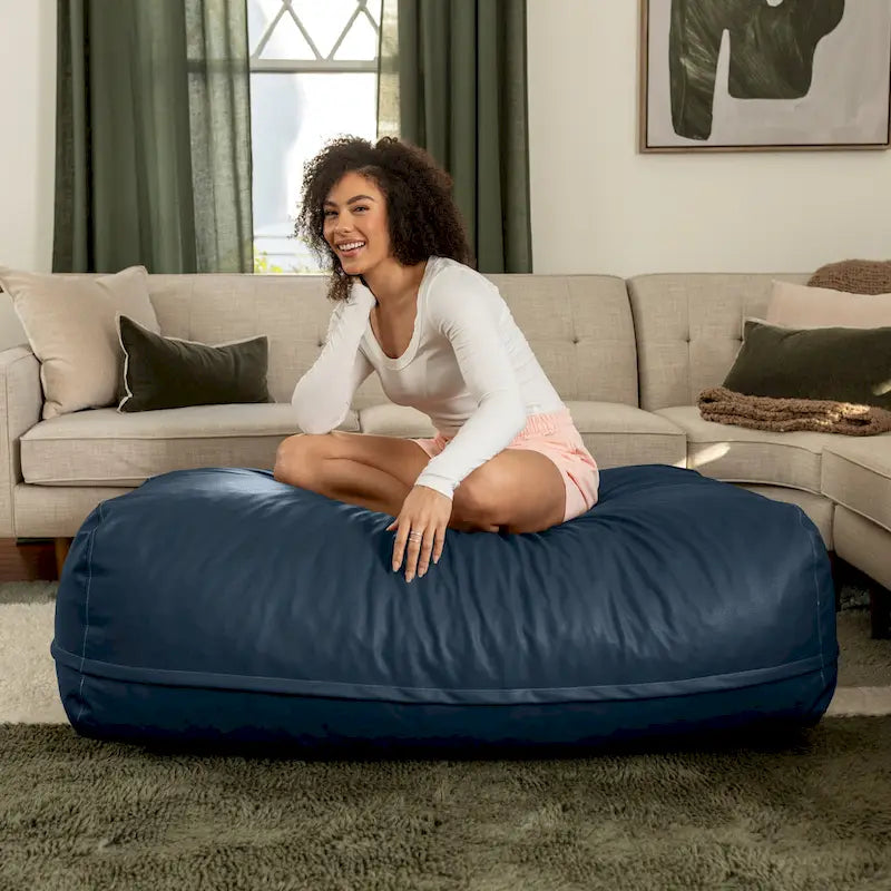 Oversized Faux Leather Ottoman Lounger with Dense Foam Cushion Multi-Color