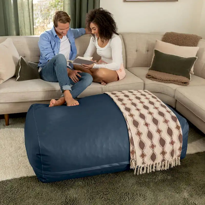 Oversized Faux Leather Ottoman Lounger with Dense Foam Cushion Multi-Color