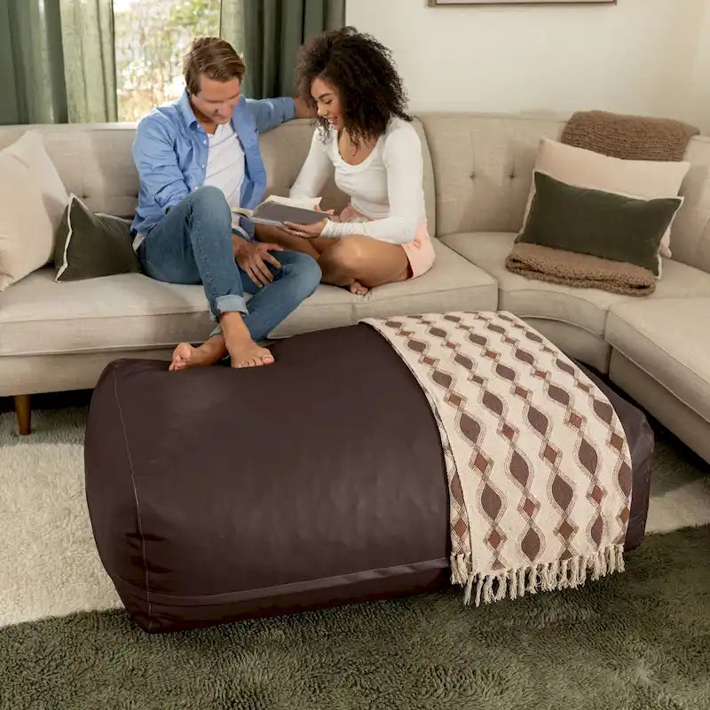 Oversized Faux Leather Ottoman Lounger with Dense Foam Cushion Multi-Color