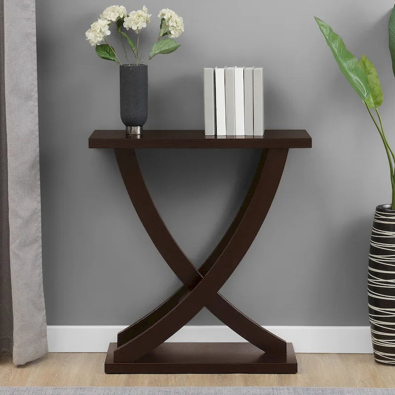 Criss-Cross Console Table with Woodgrain Finish Espresso White