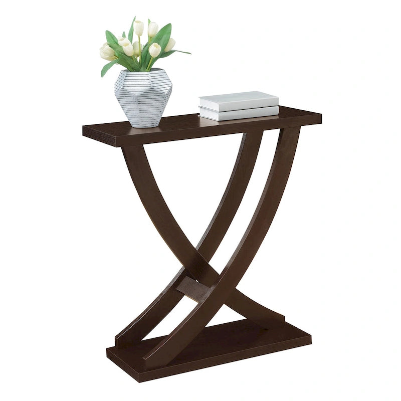 Criss-Cross Console Table with Woodgrain Finish Espresso White