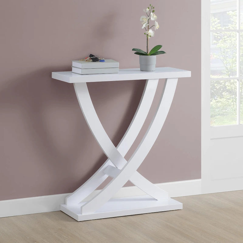 Criss-Cross Console Table with Woodgrain Finish Espresso White
