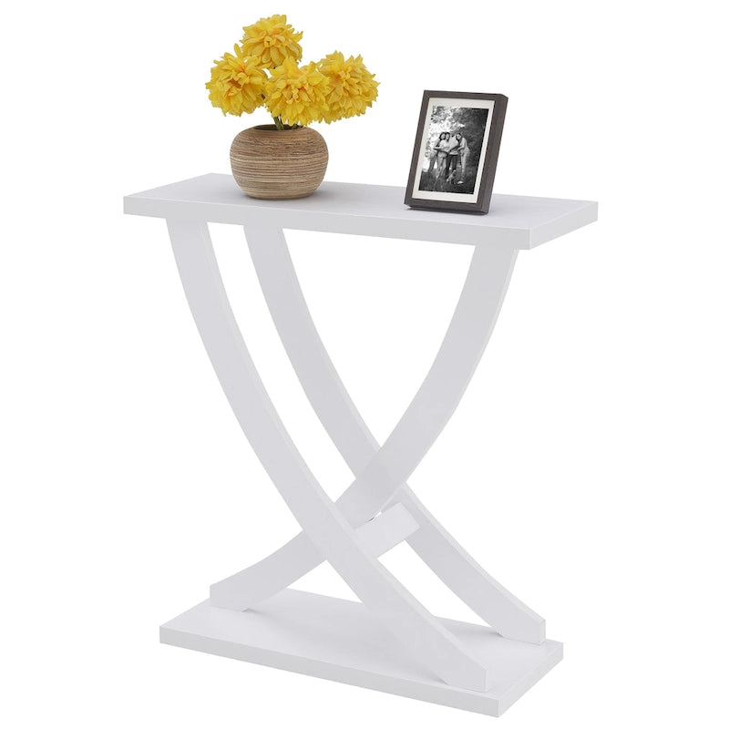 Criss-Cross Console Table with Woodgrain Finish Espresso White