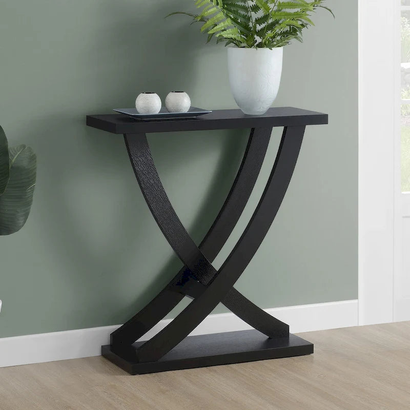 Criss-Cross Console Table with Woodgrain Finish Espresso White