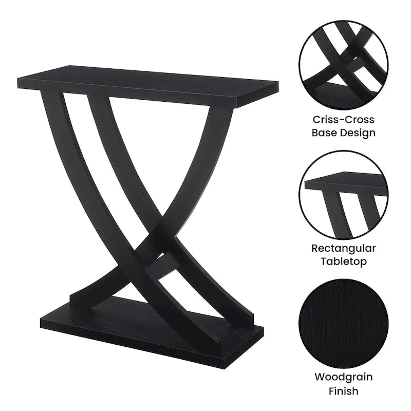 Criss-Cross Console Table with Woodgrain Finish Espresso White
