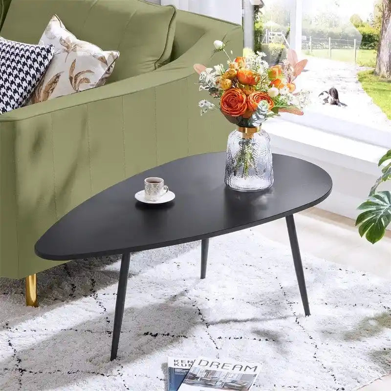 Oval Drop-Shape Coffee Table with Metal Legs, Multi-Color
