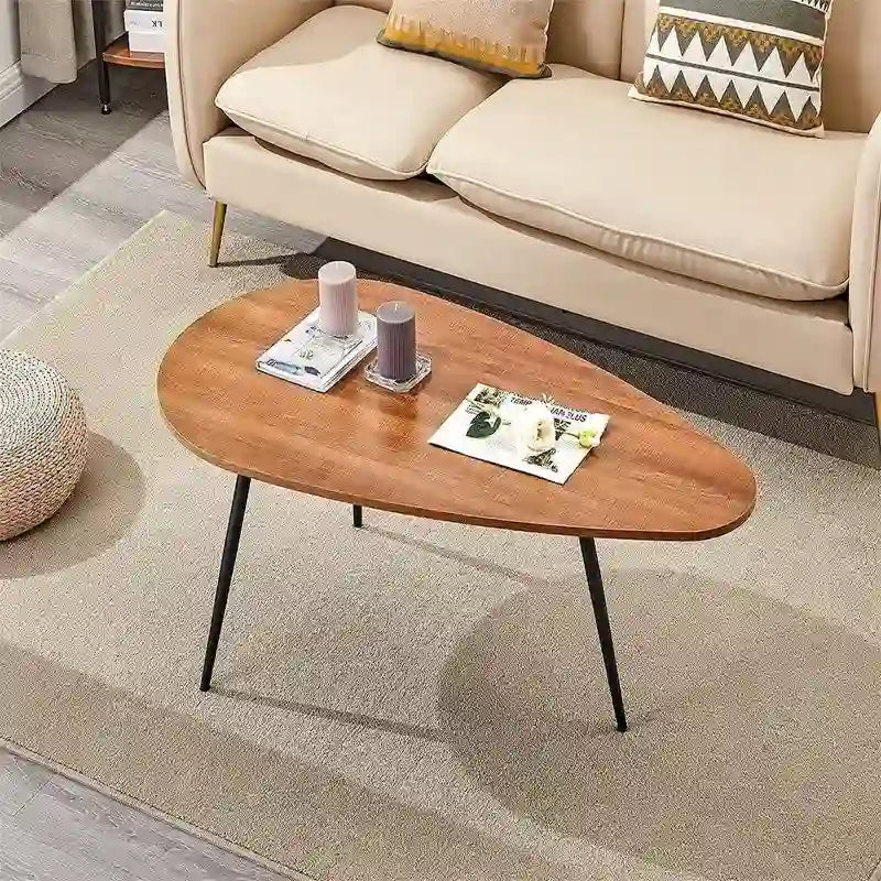 Oval Drop-Shape Coffee Table with Metal Legs, Multi-Color