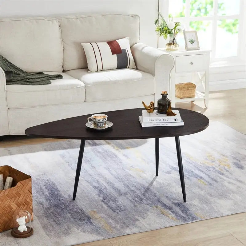 Oval Drop-Shape Coffee Table with Metal Legs, Multi-Color