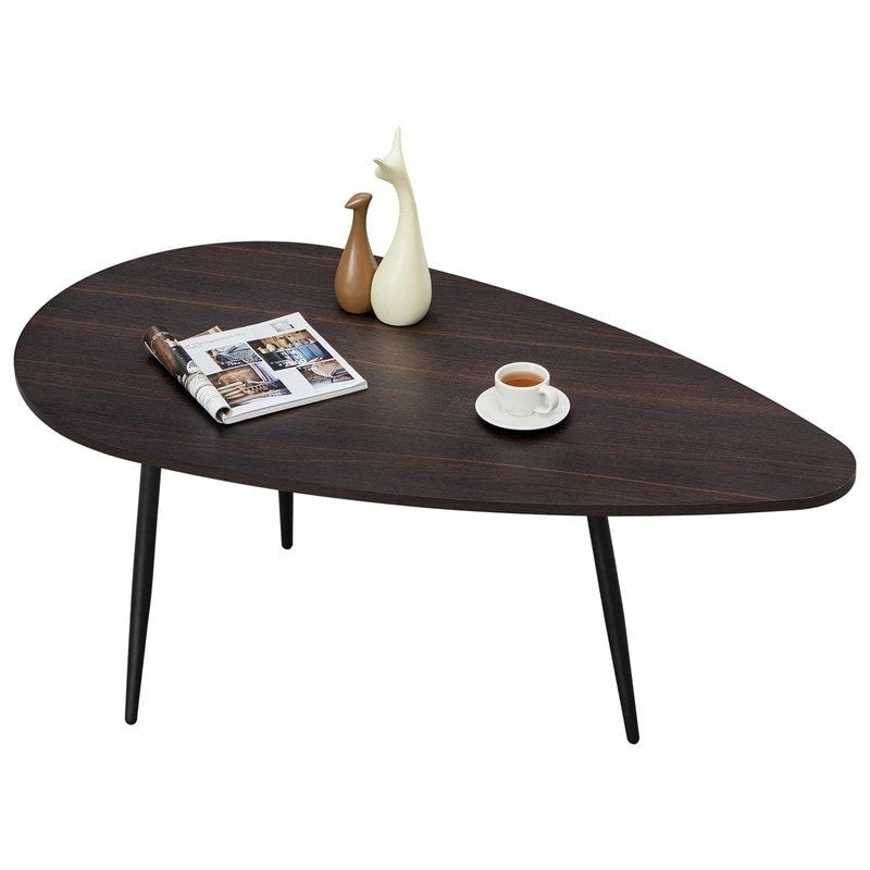Oval Drop-Shape Coffee Table with Metal Legs, Multi-Color