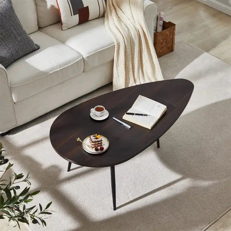 Oval Drop-Shape Coffee Table with Metal Legs, Multi-Color