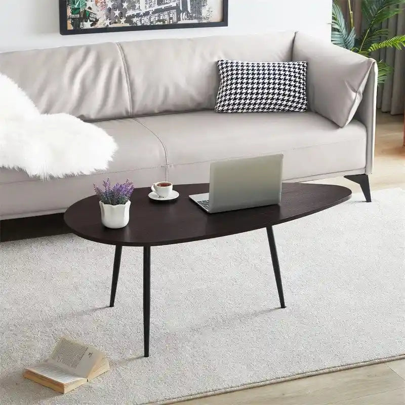Oval Drop-Shape Coffee Table with Metal Legs, Multi-Color
