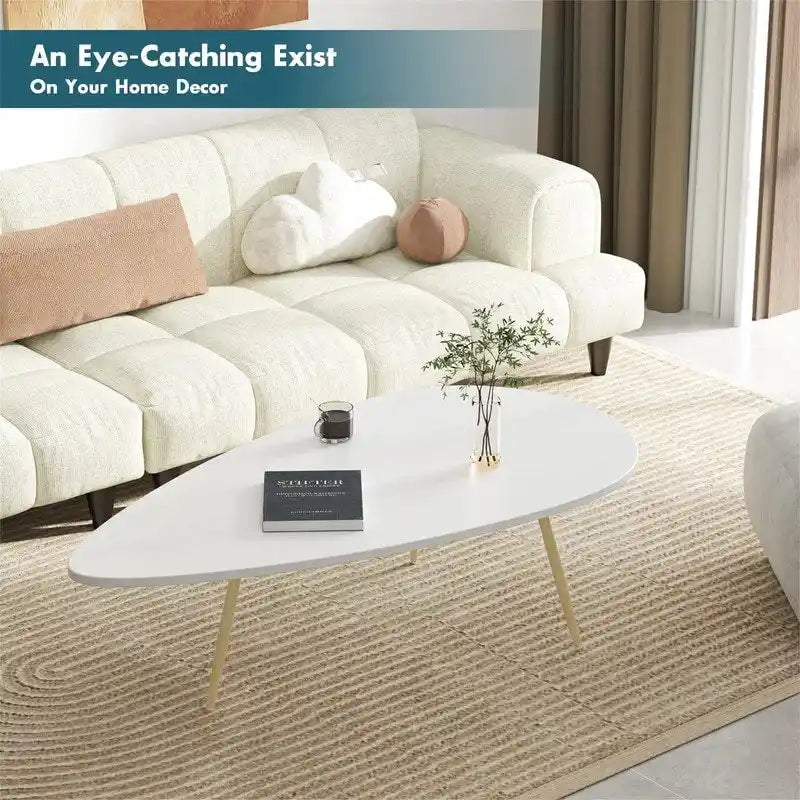 Oval Drop-Shape Coffee Table with Metal Legs, Multi-Color