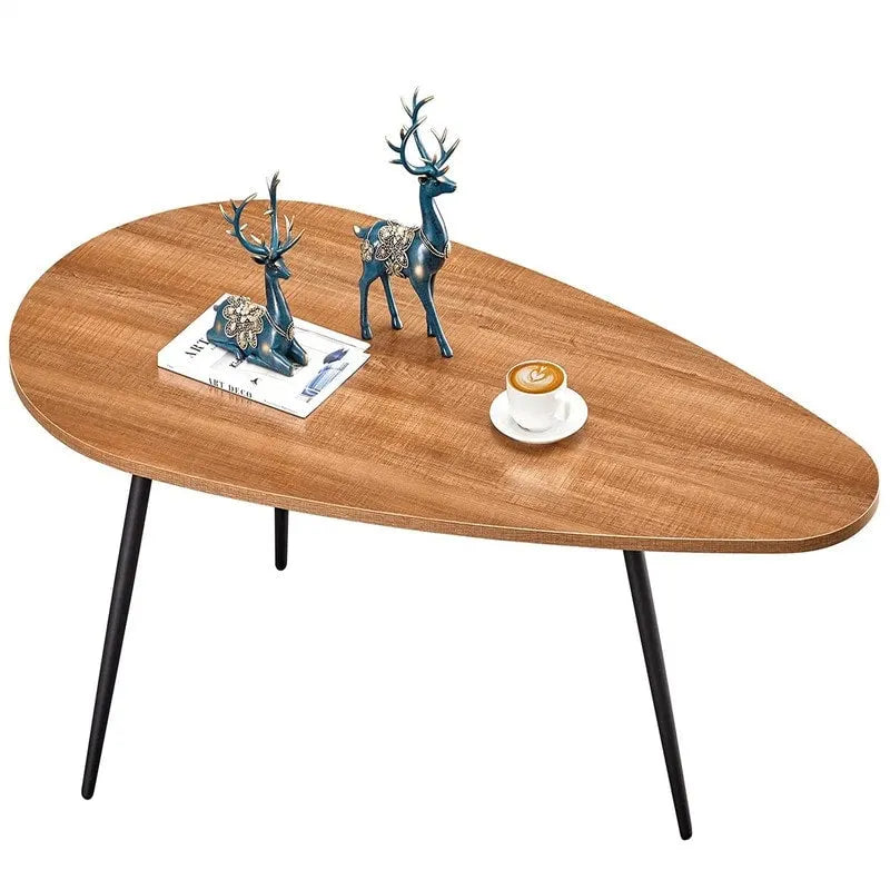 Oval Drop-Shape Coffee Table with Metal Legs, Multi-Color