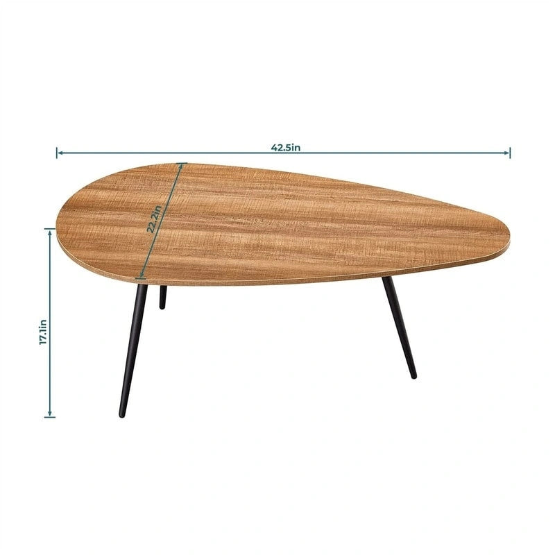 Oval Drop-Shape Coffee Table with Metal Legs, Multi-Color