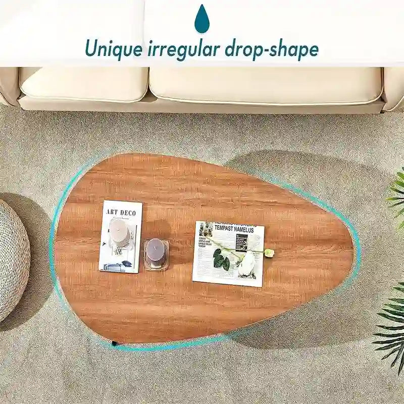 Oval Drop-Shape Coffee Table with Metal Legs, Multi-Color