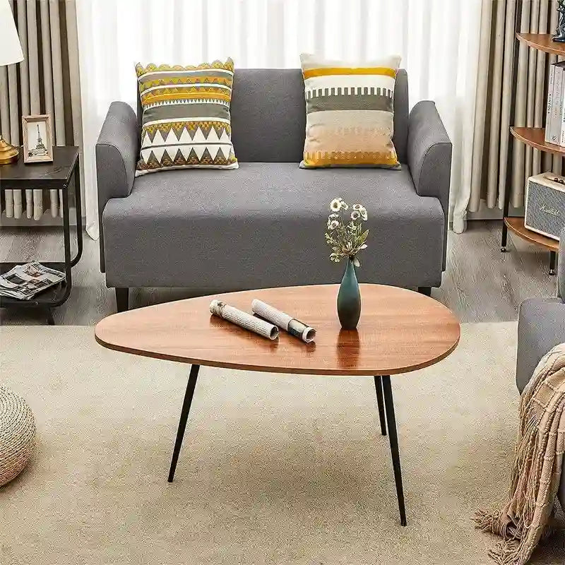 Oval Drop-Shape Coffee Table with Metal Legs, Multi-Color