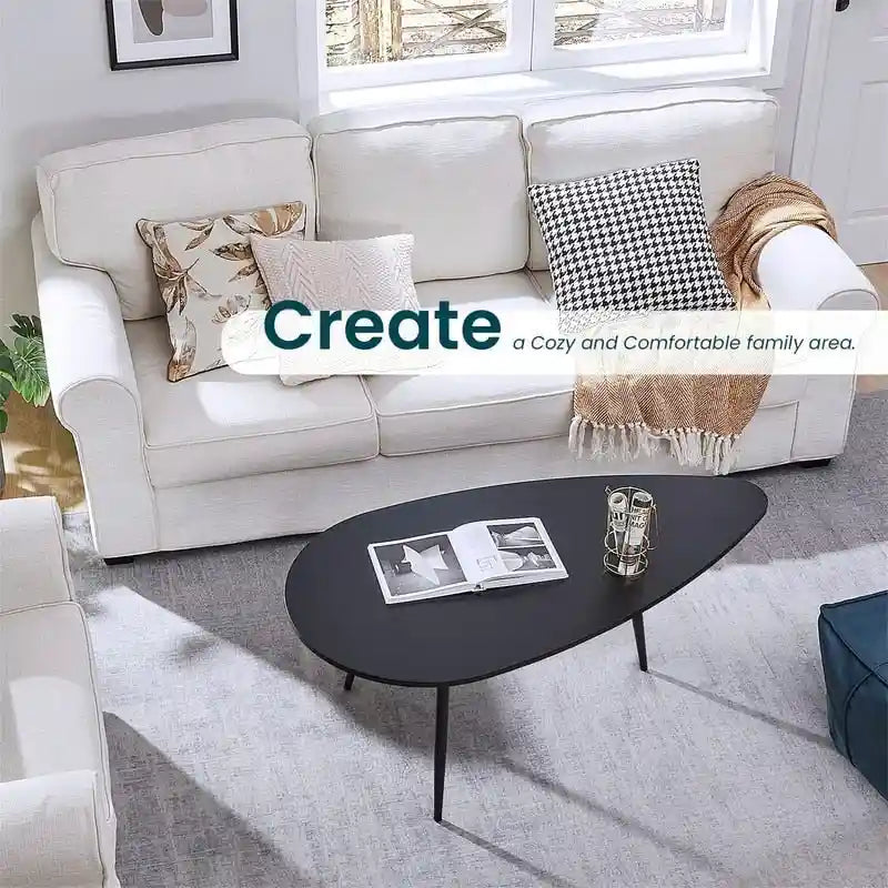Oval Drop-Shape Coffee Table with Metal Legs, Multi-Color