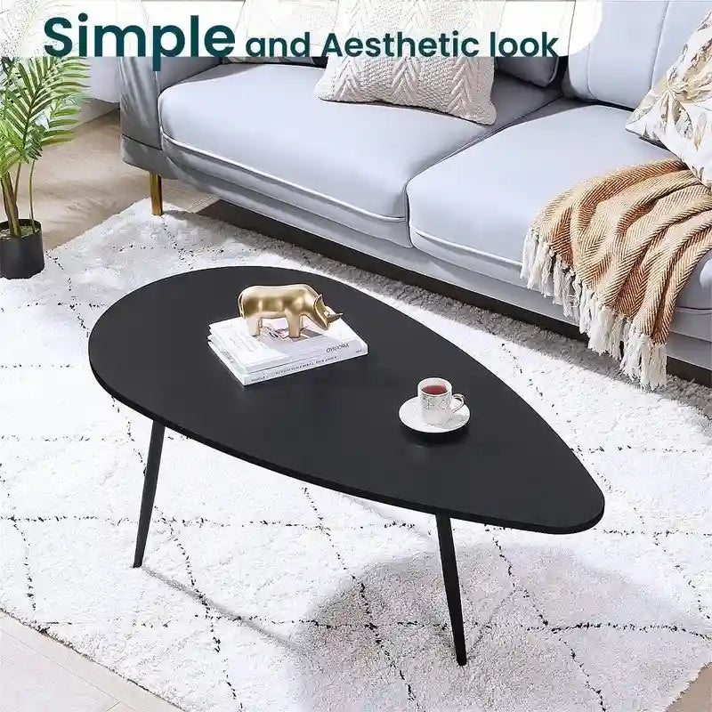 Oval Drop-Shape Coffee Table with Metal Legs, Multi-Color