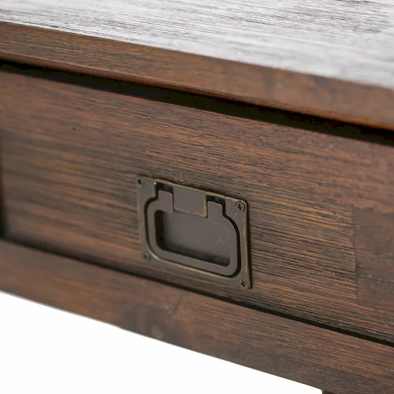 Rustic Solid Acacia Wood Square End Side Table with Drawer Distressed Brown