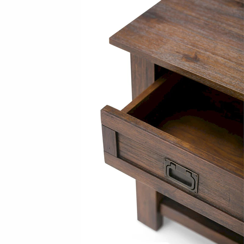 Rustic Solid Acacia Wood Square End Side Table with Drawer Distressed Brown