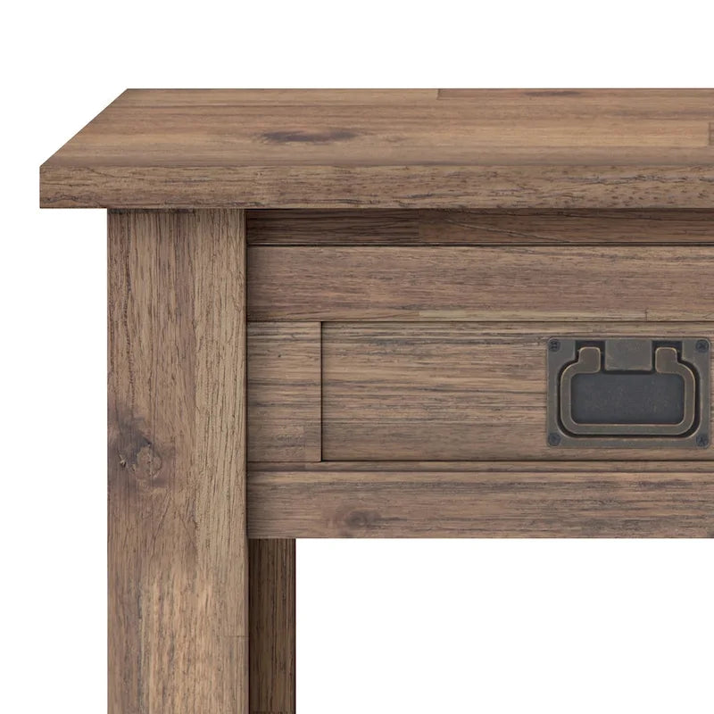 Rustic Solid Acacia Wood Square End Side Table with Drawer Distressed Brown