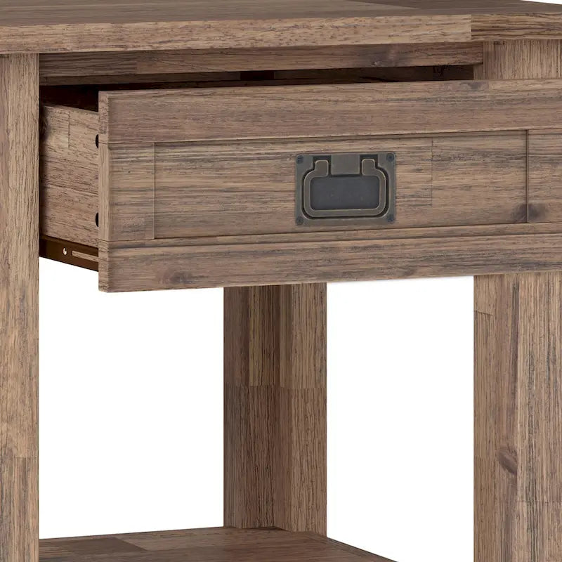 Rustic Solid Acacia Wood Square End Side Table with Drawer Distressed Brown