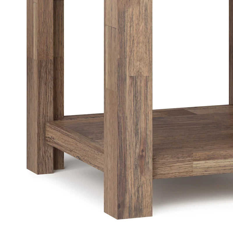 Rustic Solid Acacia Wood Square End Side Table with Drawer Distressed Brown
