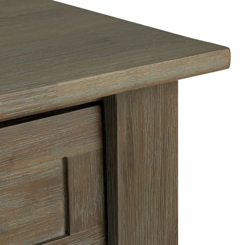 Rustic Solid Acacia Wood Square End Side Table with Drawer Distressed Brown
