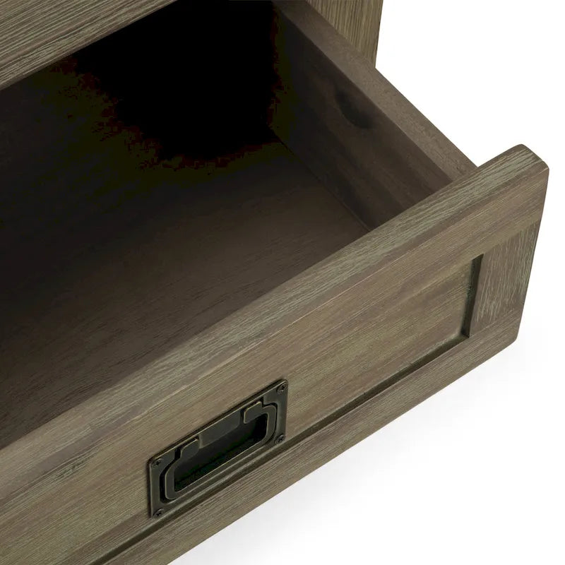 Rustic Solid Acacia Wood Square End Side Table with Drawer Distressed Brown