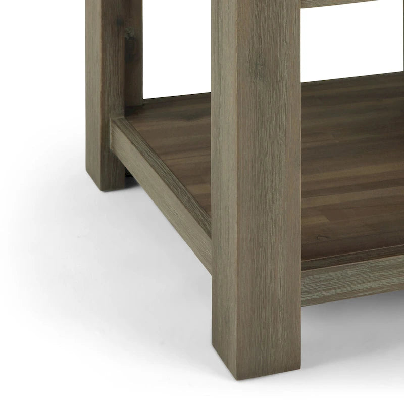 Rustic Solid Acacia Wood Square End Side Table with Drawer Distressed Brown