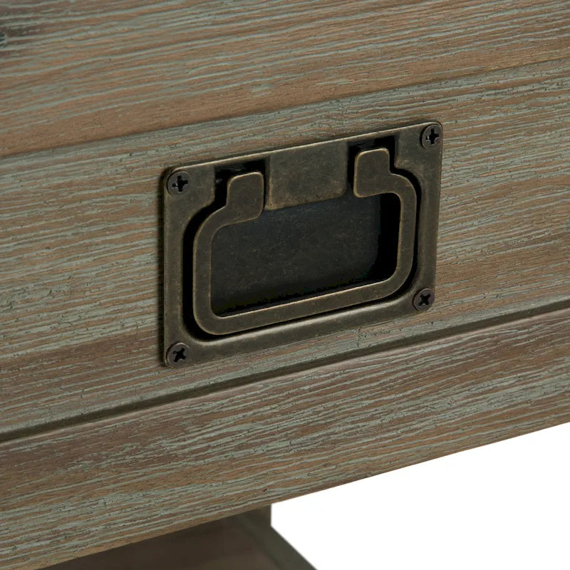Rustic Solid Acacia Wood Square End Side Table with Drawer Distressed Brown
