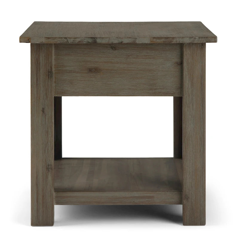 Rustic Solid Acacia Wood Square End Side Table with Drawer Distressed Brown