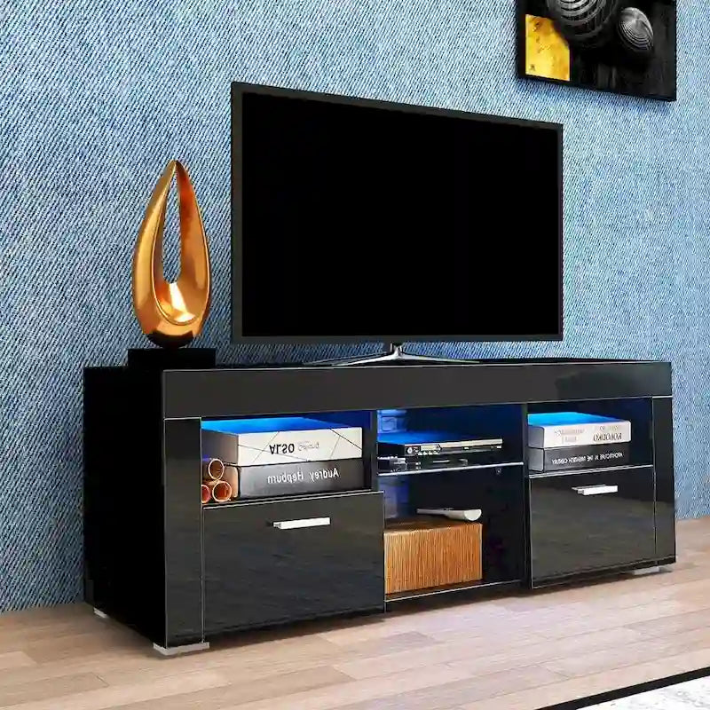 High Gloss TV Stand Media Console with RGB LED Lights Remote Control Black White