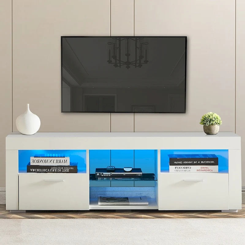 High Gloss TV Stand Media Console with RGB LED Lights Remote Control Black White